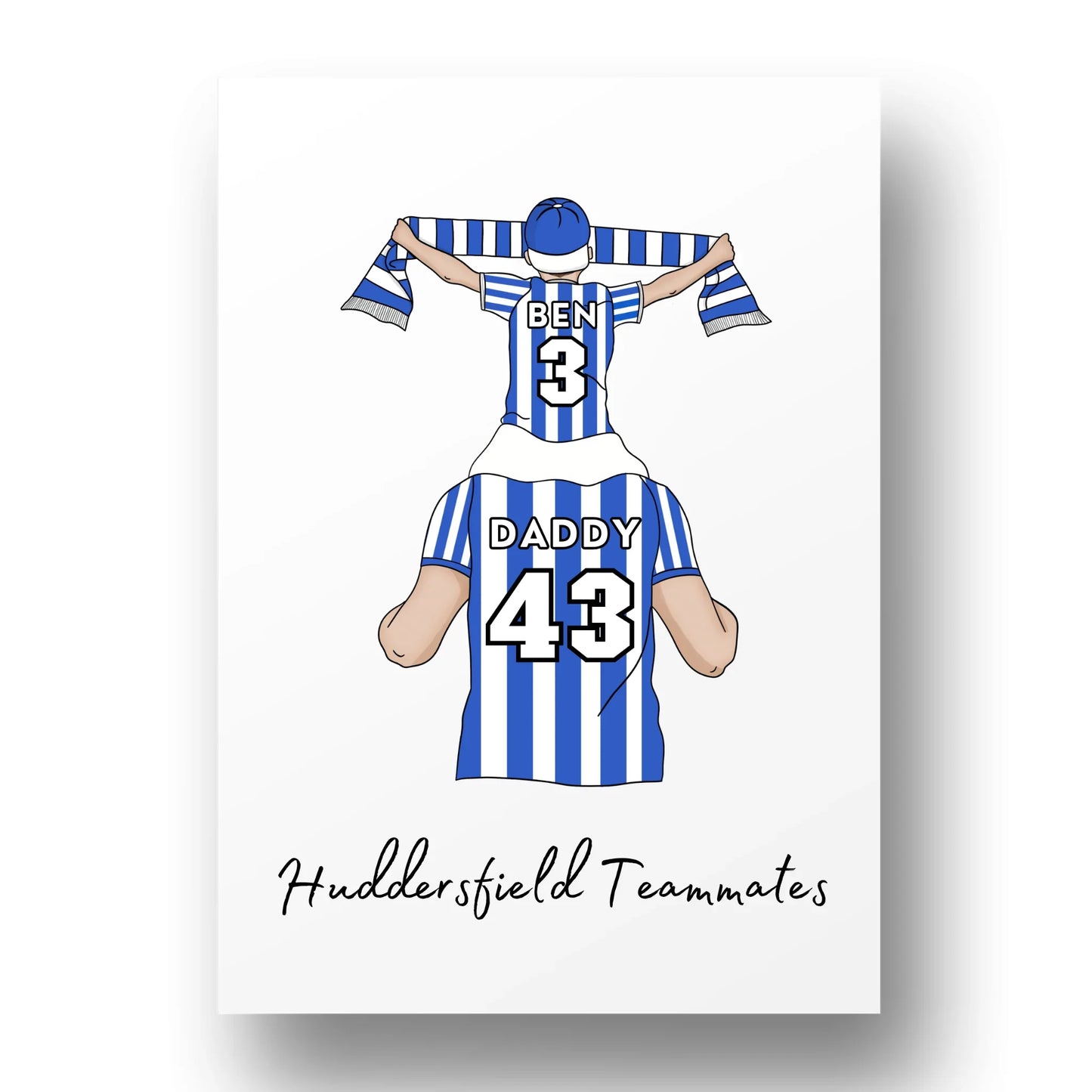 Personalised Father and Son Football Wall Art, Huddersfield Football Art Print, Boys Room Decor