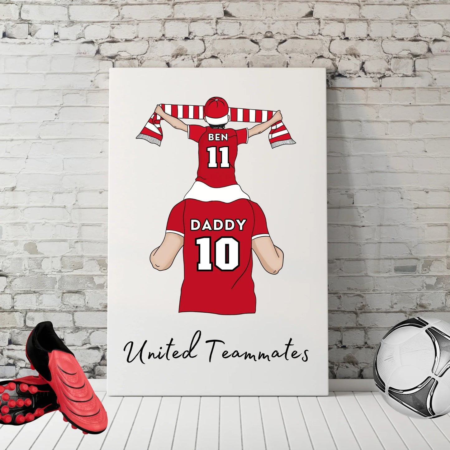 Personalised Father and Son Football Wall Art, Man Utd Art Print, Boys Room Decor