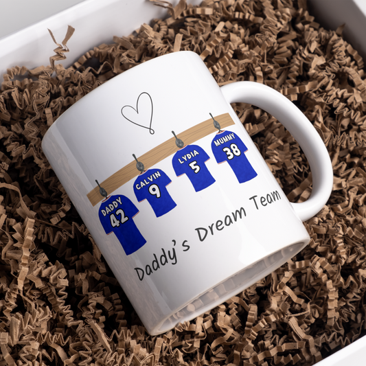 Custom Fathers Day Gift Mug, Personalised Football Mug For Daddy's, Birthday Dad