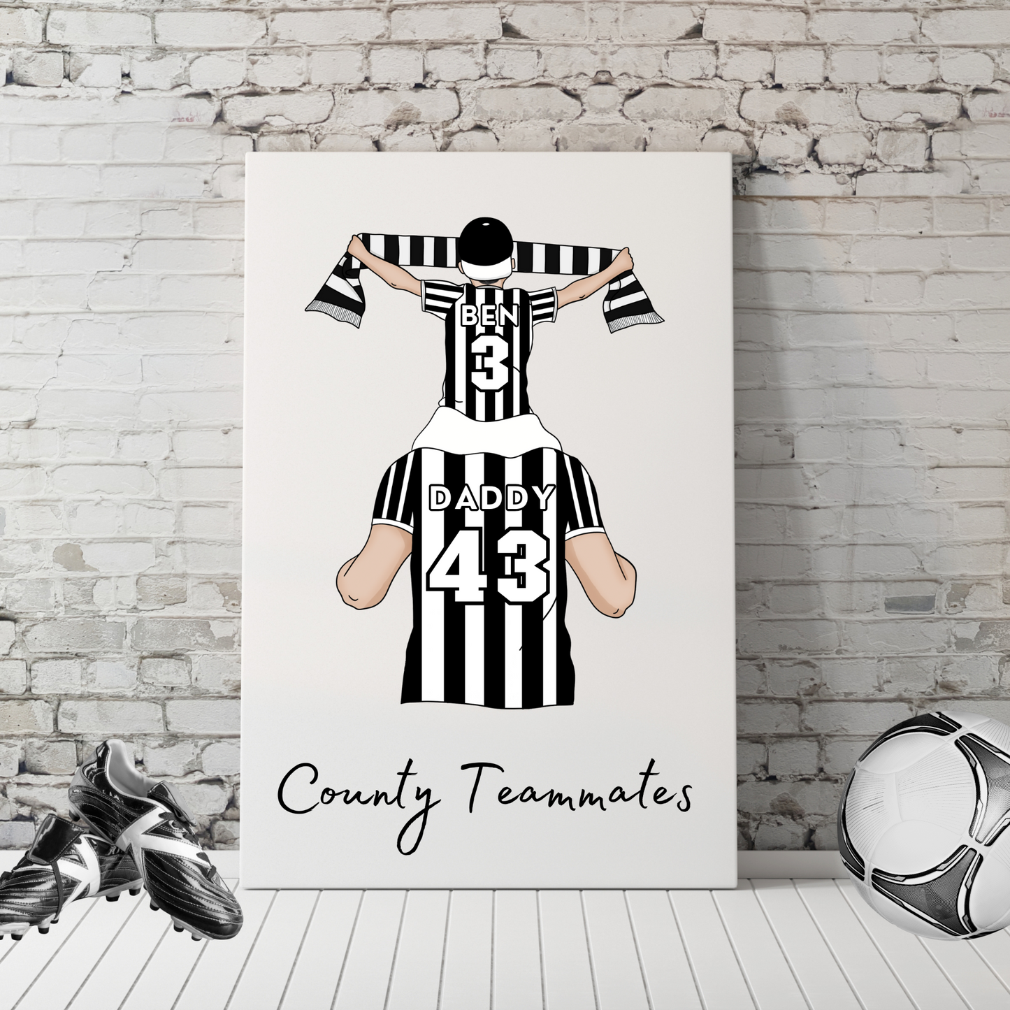 Personalised Father and Son Football Wall Art, Notts County Football Art Print, Boys Room Decor