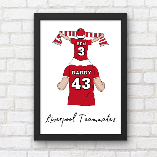 Personalised Father and Son Football Wall Art, Liverpool Art Print, Boys Room Decor