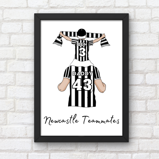 Personalised Father and Son Football Wall Art, Newcastle Football Art Print, Boys Room Decor