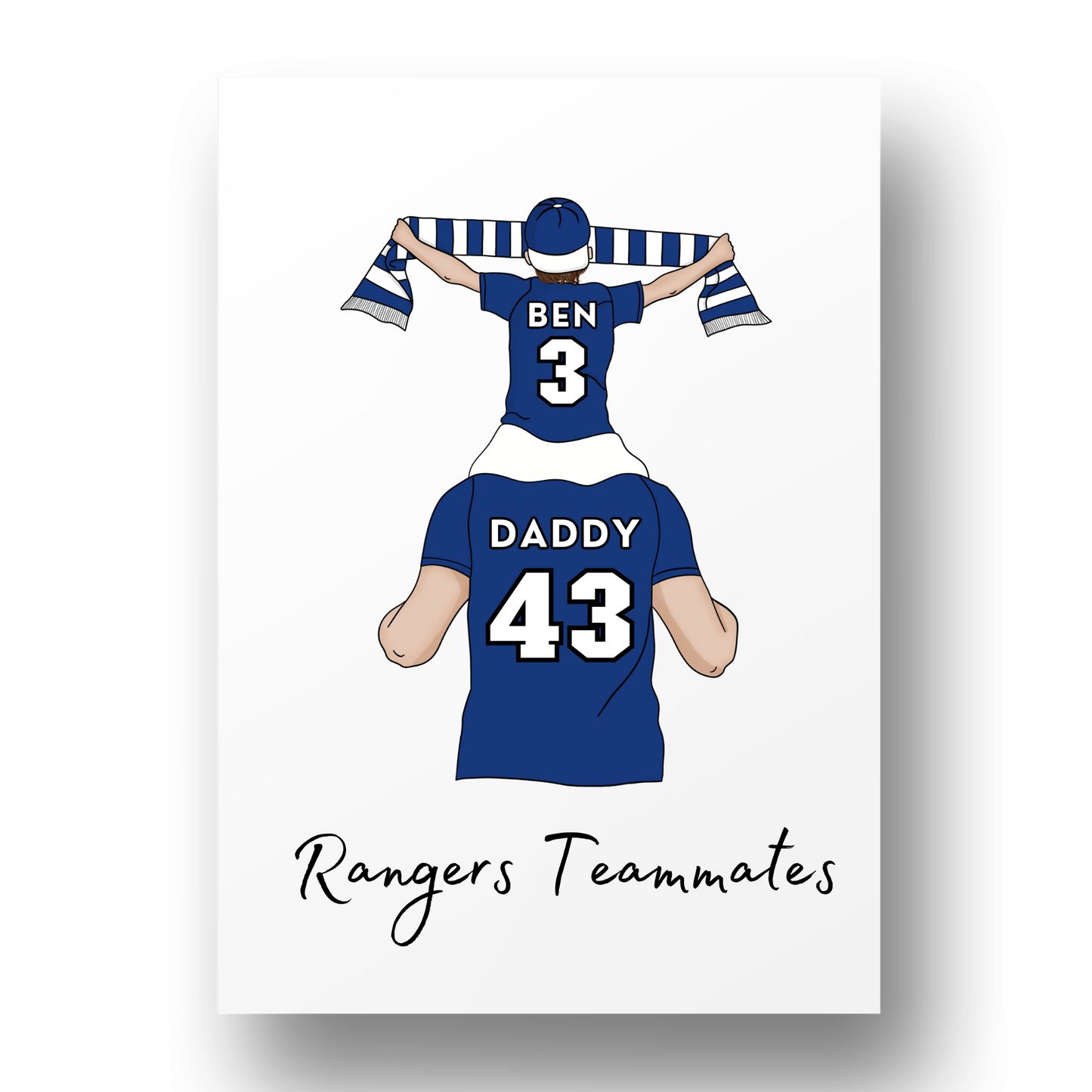 Personalised Father and Son Football Wall Art, Rangers Football Art Print, Boys Room Decor