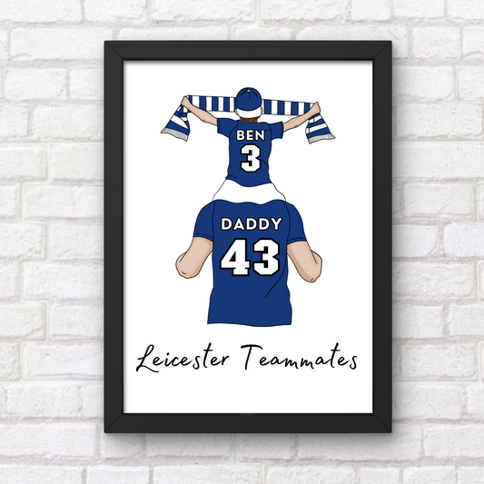 Personalised Father and Son Football Wall Art, Leicester Football Art Print, Boys Room Decor