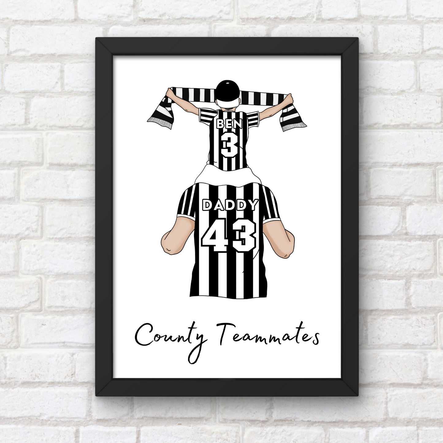 Personalised Father and Son Football Wall Art, Notts County Football Art Print, Boys Room Decor