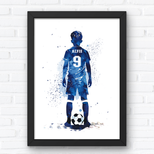 Custom Footballer Art, Boys Personalised Football Print For Kids Bedroom