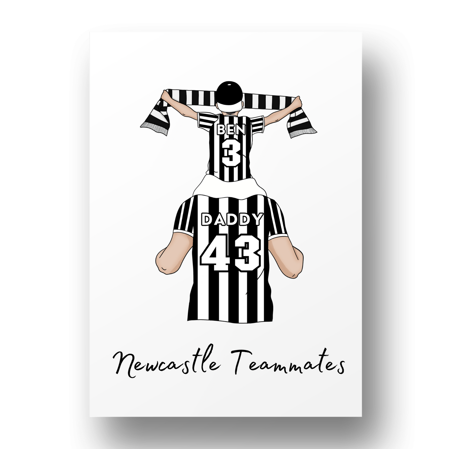 Personalised Father and Son Football Wall Art, Newcastle Football Art Print, Boys Room Decor