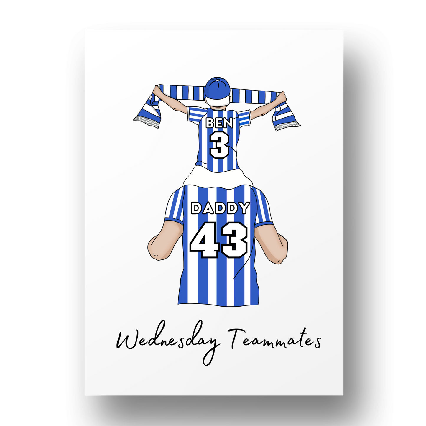 Personalised Father and Son Football Wall Art, Sheffield Wednesday Football Art Print, Boys Room Decor