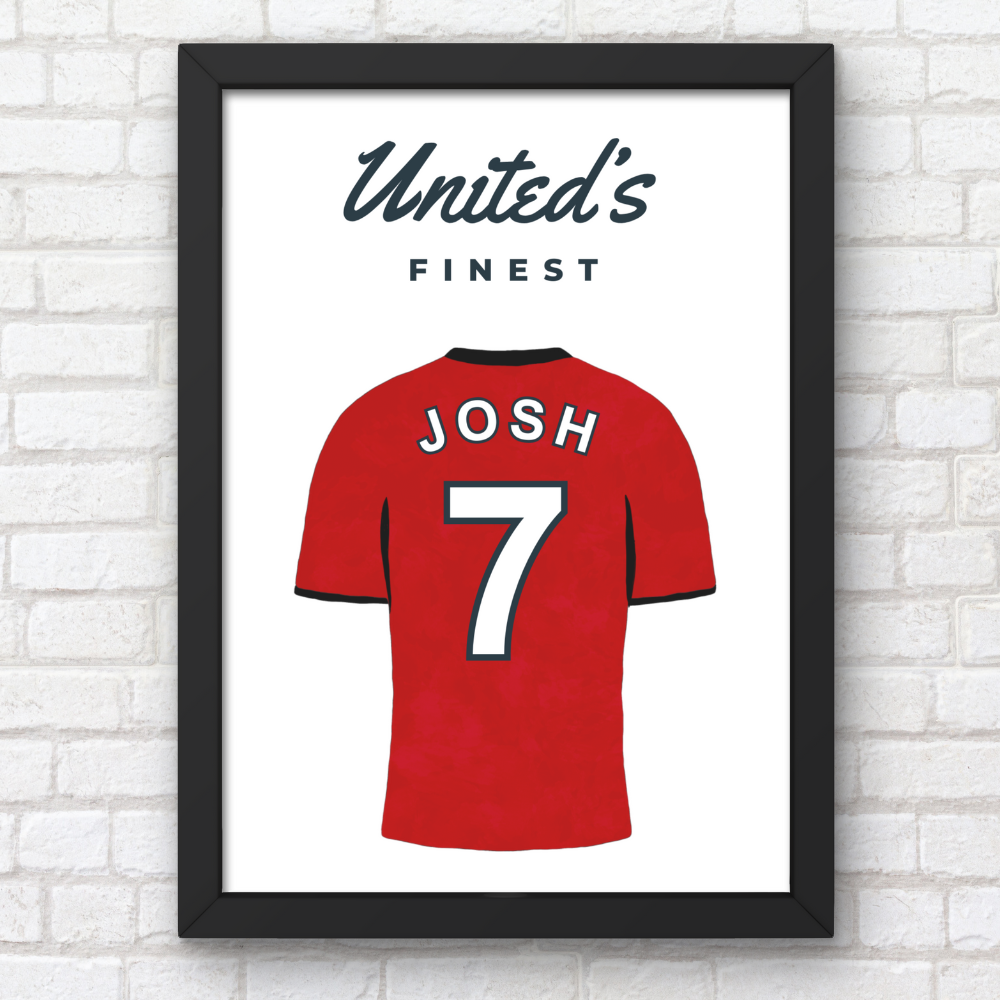 Personalised Man Utd Football Print, Football Shirt Art Gift