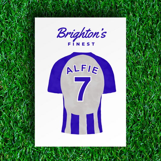 Personalised Brighton Football Print, Football Shirt Art Gift