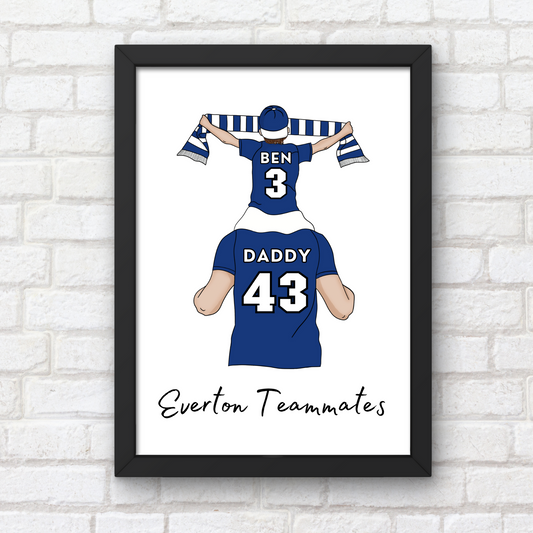 Personalised Father and Son Football Wall Art, Everton Art Print, Boys Room Decor