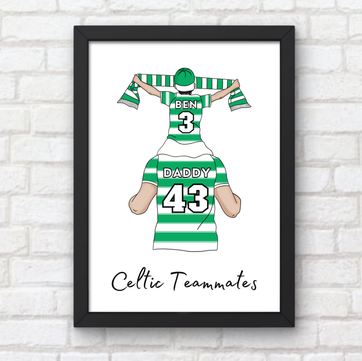 Personalised Father and Son Football Wall Art, Celtic Football Art Print, Boys Room Decor