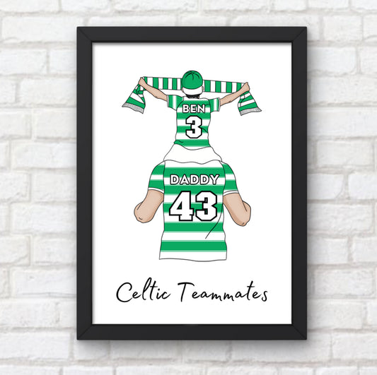 Personalised Celtic, Father and Son, Football Wall Art, Room Decor