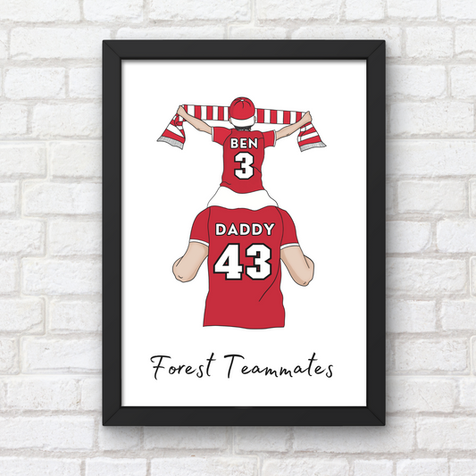 Personalised Father and Son Football Wall Art, Notts Forest Art Print, Boys Room Decor