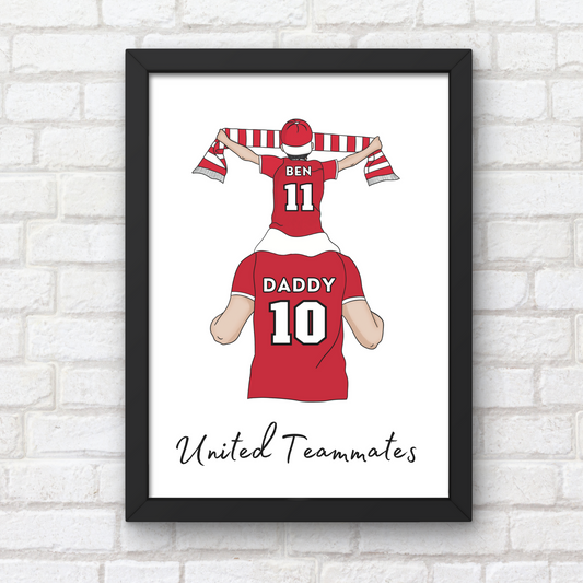 Personalised Father and Son Football Wall Art, Man Utd Art Print, Boys Room Decor